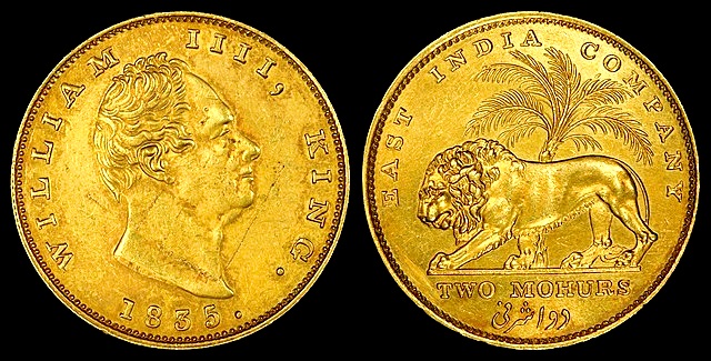 Wertvolle 2 Mohurs Goldmnze aus dem Jahr 1835 von Britisch Indien